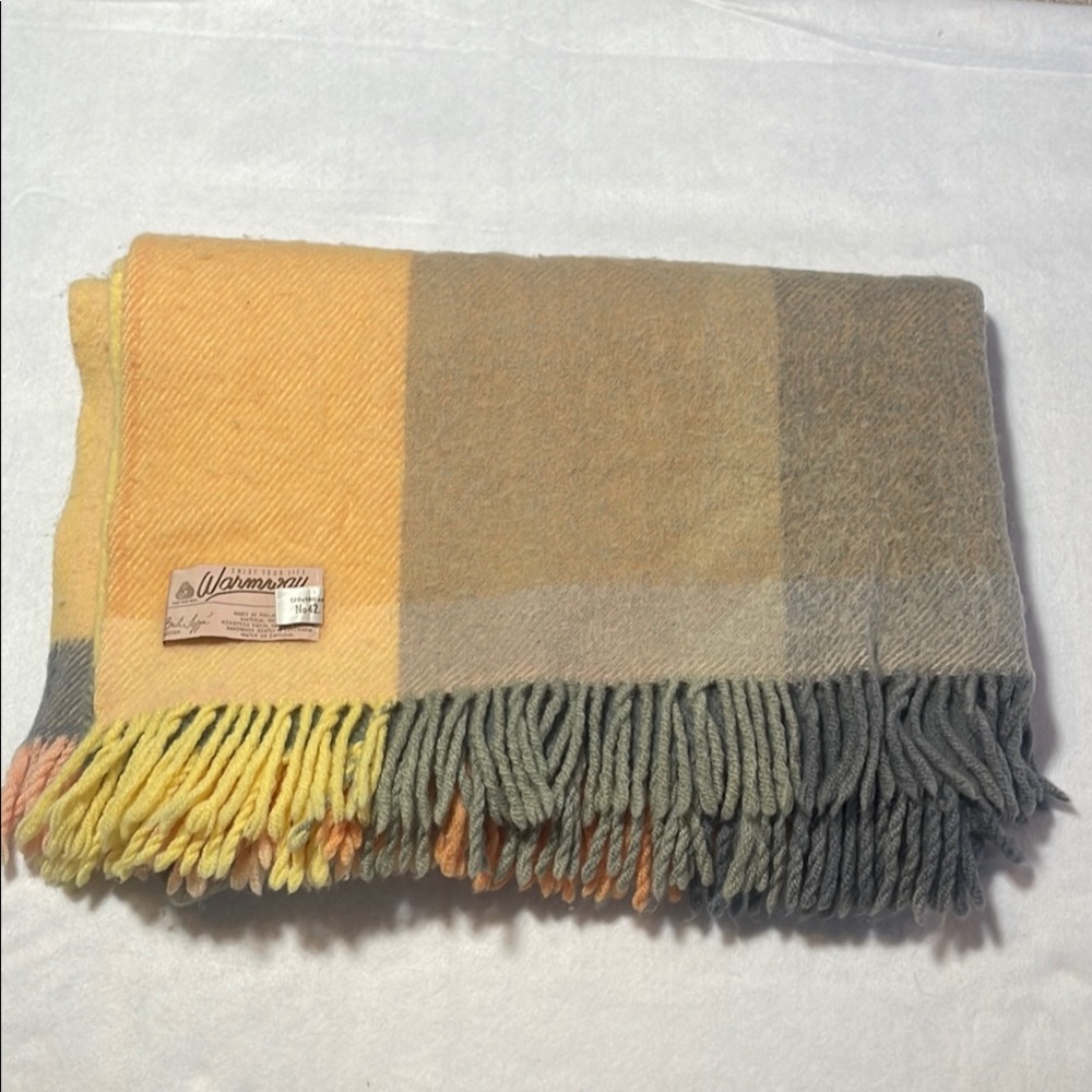 Vintage Plaid Warmway Wool Blanket Fringe Pastel Candy Plaid Finland Pesla Throw